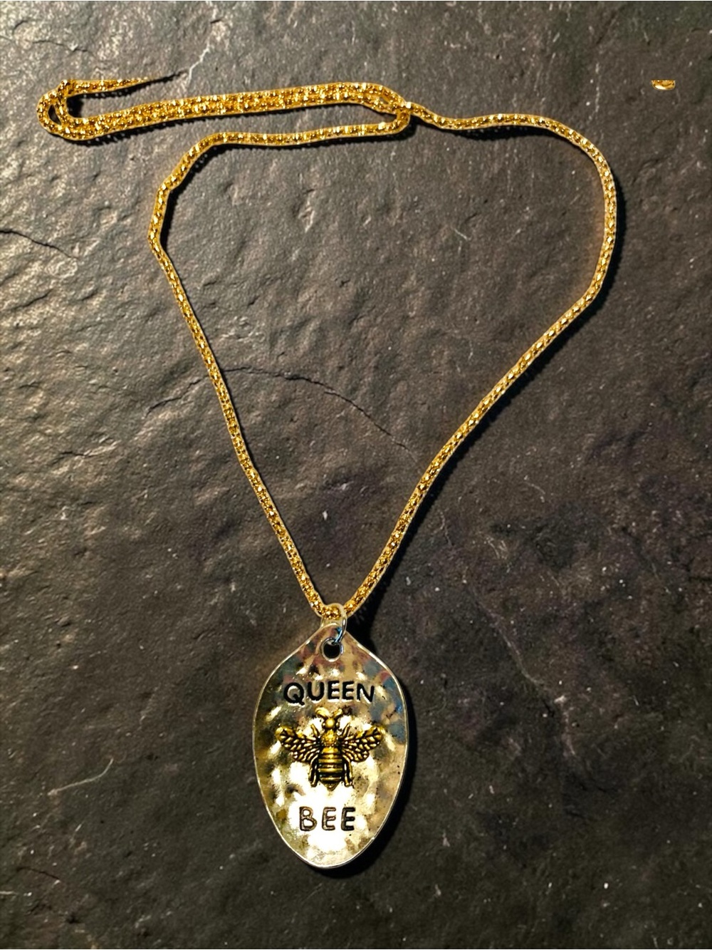 Gold & Silver Queen Bee Pendant Necklace - Women's Jewelry Handmade. - Picture 4 of 7